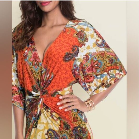 *NWOT* Venus Boho Paisley Twist Knot Front Detail Maxi Dress in Orange - Size S - Picture 5 of 14